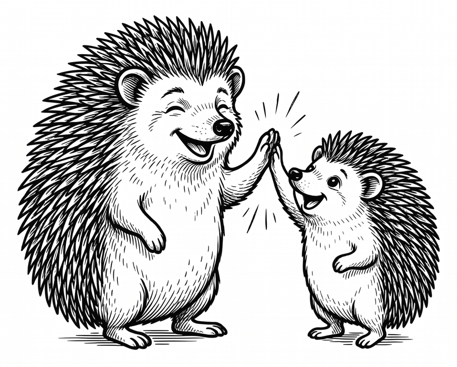 Two hedgehogs high-fiving